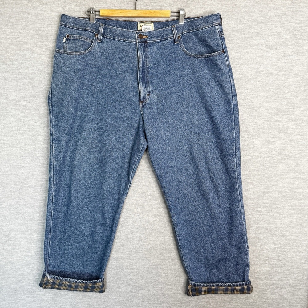 L.L. Bean Double L Mens Flannel Lined Blue Denim Jeans Size 44x30 100220 Classic - Picture 2 of 10